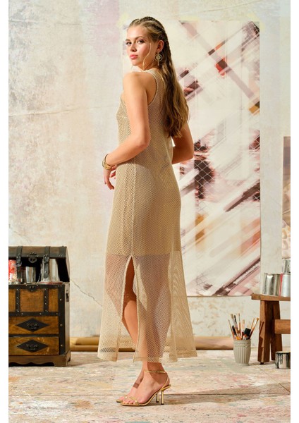 Varaklı File Elbise Altın modelleri