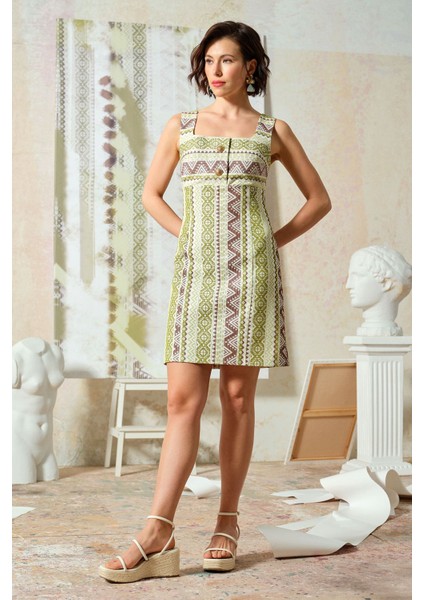 Kilim Desenli Mini Elbise Haki fiyatları