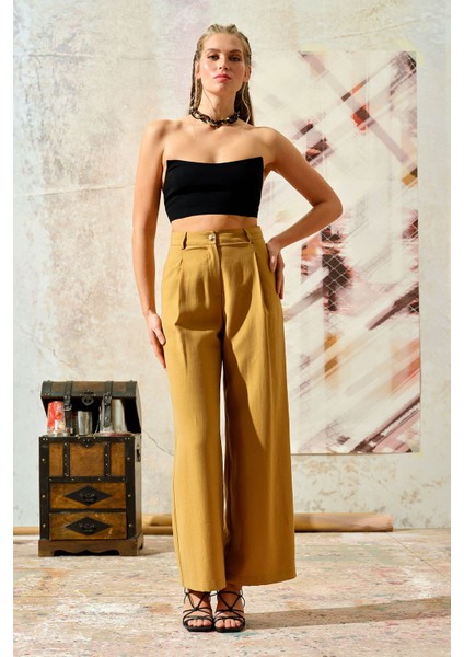 Wide Leg Viscon Pantolon Safran