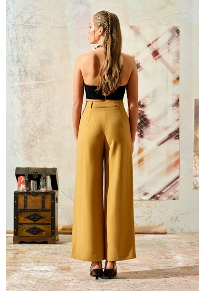 Wide Leg Viscon Pantolon Safran fırsatları