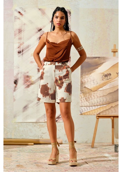 Bermuda Desenli Şort Kahverengi