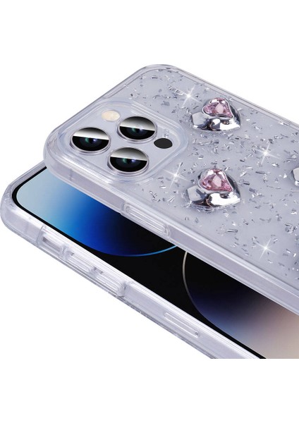 iPhone 14 Pro Max Uyumlu Sah Kılıf Airbagli Simli Arka Yüzey Zore Işıltı Silikon Kapak-Beyaz-Yıldız fırsatları