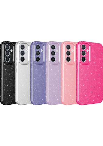 Bilişim Aksesuar Galaxy A05S Uyumlu Sah Kılıf Kamera Korumalı Simli Lüks Zore Koton Kapak-Pembe Koyu