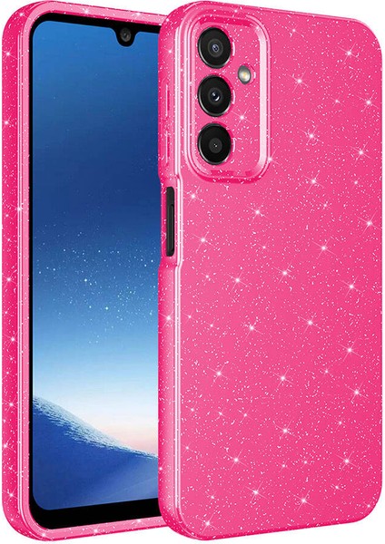 Bilişim Aksesuar Galaxy A15 Uyumlu Sah Kılıf Kamera Korumalı Simli Lüks Zore Koton Kapak-Pembe Koyu