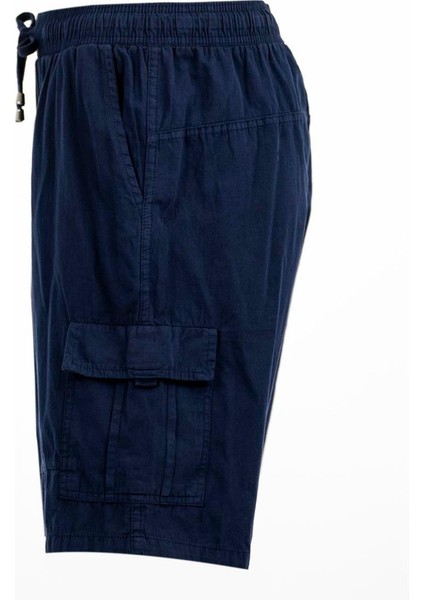 Lacivert Kargo Cepli Beli Lastikli Unisex Keten Şort %100 Pamuk fırsatları