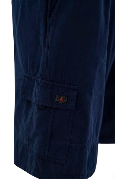 Lacivert Kargo Cepli Beli Lastikli Unisex Keten Şort %100 Pamuk indirimleri