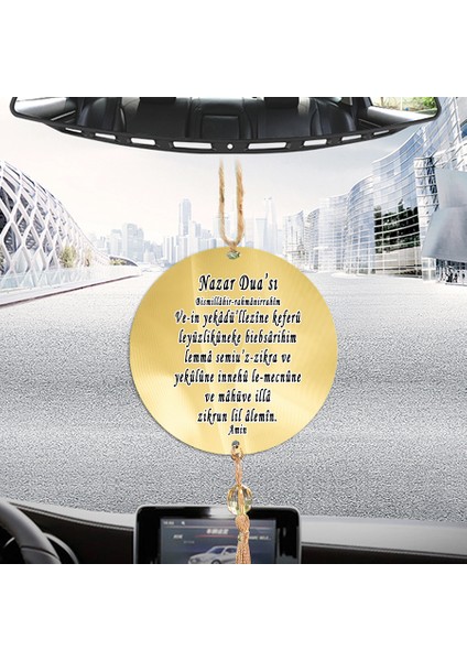 Çift Taraflı Sizlere Özel Arkası Nazar Dualı ve Uyarıcı Notlu Düz Gold Dikiz Aynası Süsü fiyatları
