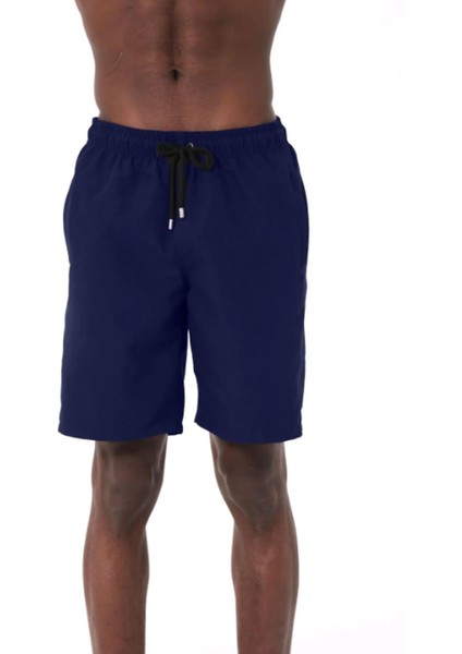 Lacivert Uzun Boy Basic Model Su Itici Özellikli Düz Renk Erkek Plaj Deniz Şort Mayo - 2206-LACIVERT