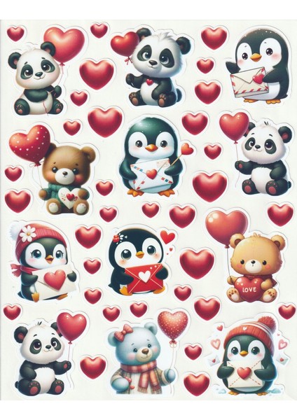 Sevgililer Günü Sticker Seti Panda Penguen Oyuncak Hediye Valentines Day Aşk Sevgi Etiket NSTI0119 fiyatları