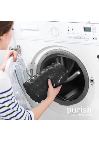 | Banyo Duş Için Vantuzlu Kaydırmaz, Su Drenajlı, Masaj Noktalı Paspas - Mat Siyah - 53X53CM