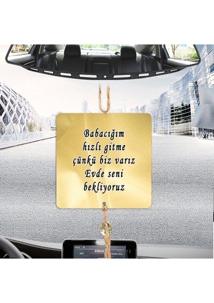 Çift Taraflı Sizlere Özel Arkası Nazar Dualı ve Uyarıcı Notlu Kare Gold Dikiz Aynası Süsü