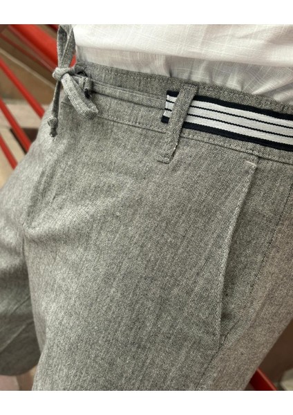 Erkek Bel Bağcıklı Keten Görünümlü Regular Fit Old Money Culture Şort 167-1