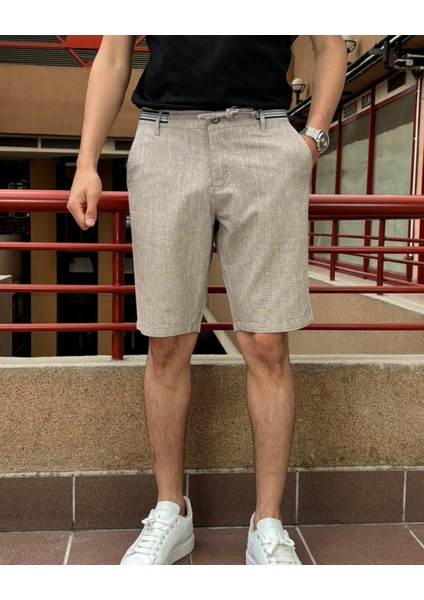 Erkek Bel Bağcıklı Keten Görünümlü Regular Fit Old Money Culture Şort 167-1 fiyatları