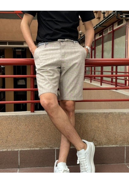 Erkek Bel Bağcıklı Keten Görünümlü Regular Fit Old Money Culture Şort 167-1 modelleri