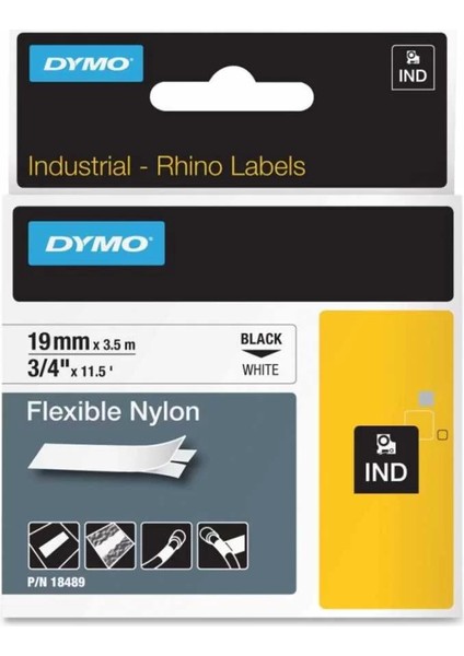 Rhinopro 18489 Beyaz/siyah Esnek Naylon Şerit 19 mm x 3,5 mt fiyatları