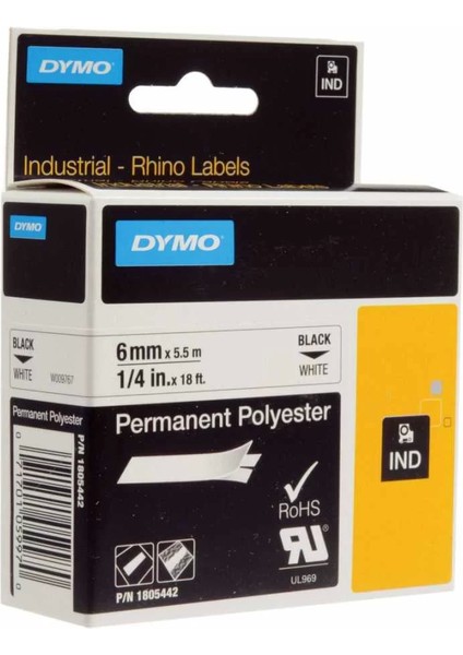 Rhinopro 1805442 Beyaz/siyah Sabit Polyester Şerit 6 mm x 5,5 mt