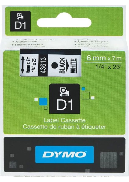 43613 Beyaz/siyah D1 Yedek Şerit (6 mm x 7 Mt)