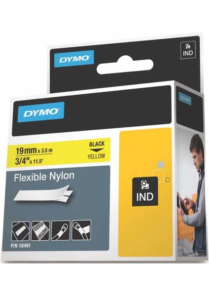 Rhinopro 18491 Sarı/siyah Esnek Naylon Şerit 19 mm x 3,5 mt fiyatları