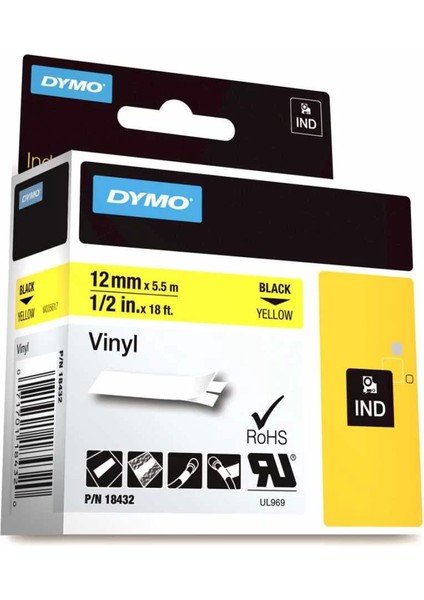 Rhinopro 18432 Sarı/siyah Renkli Vinil Şerit 12 mm x 5,5 mt