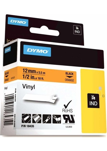 Rhinopro 18435 Turuncu/siyah Renkli Vinil Şerit 12 mm x 5,5 mt