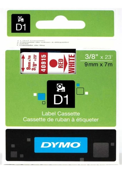 40915 Beyaz/kırmızı D1 Yedek Şerit (9 mm x 7 Mt)