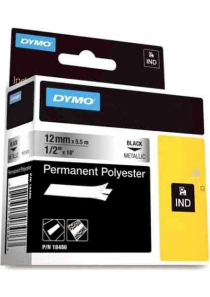Rhino 18486 Polyester Şerit Metalik Gri/siyah 12MM x 5,5mt