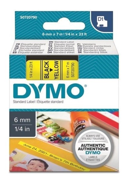 D1 Yedek Şerit Sarı/siyah 6mm x 7mt (43618)