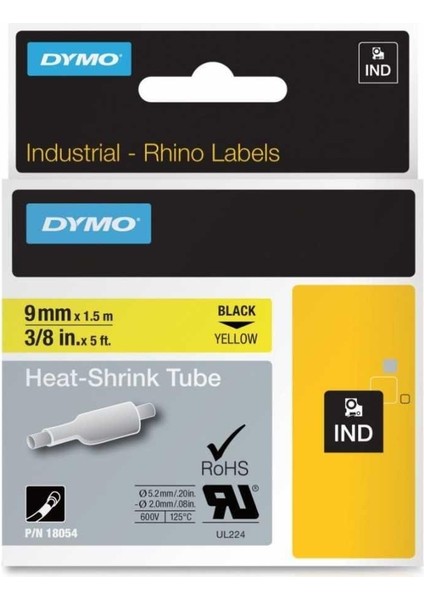 Rhino Pro Isıyla Küçülen Şerit 9mm x 1,5m Sarı/siyah (18054)