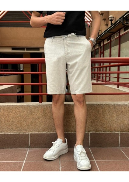 Erkek Bel Bağcıklı Keten Görünümlü Regular Fit Old Money Culture Şort 167-1