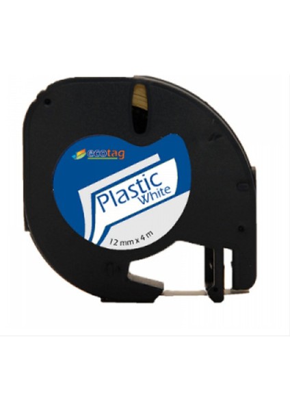 Ecotag Dymo Letratag 12MM x 4mt Beyaz Plastik Şerit Etiketleme İçin Pratik Çözüm