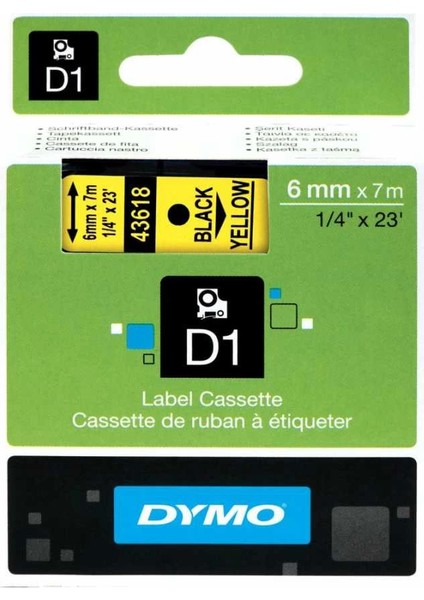43618 Sarı/siyah D1 Yedek Şerit (6 mm x 7 Mt) Sarı Etiket Üzerine Siyah Yazar fiyatları