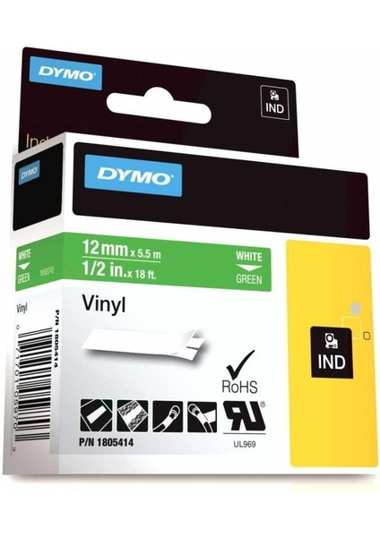 Rhinopro 1805414 Yeşil/beyaz Renkli Vinil Şerit 12 mm x 5,5 mt