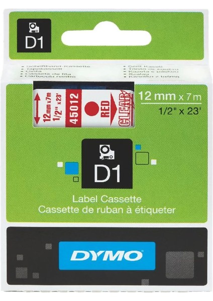 45012 Şeffaf/kırmızı D1 Yedek Şerit (12 mm x 7 Mt)