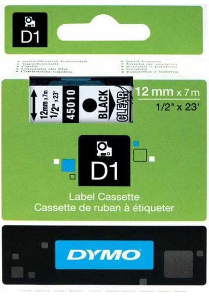 45010 Şeffaf/siyah D1 Yedek Şerit (12 mm x 7 Mt)