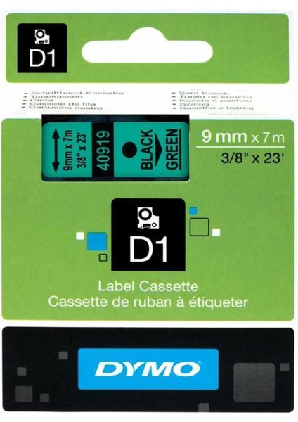 40919 Yeşil/siyah D1 Yedek Şerit (9 mm x 7 Mt)