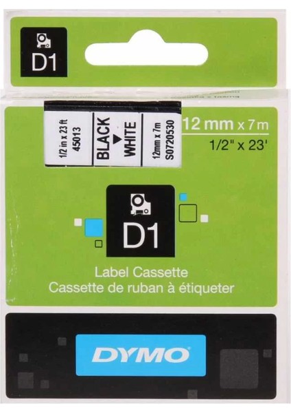 45013 Beyaz/siyah D1 Yedek Şerit (12 mm x 7 Mt)