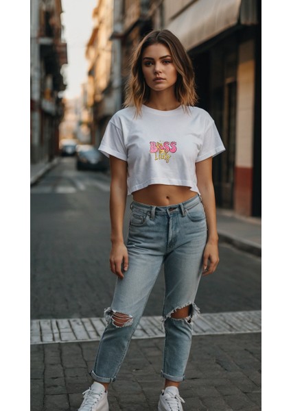 Kadıncropbaskılıt-Shirt Kadıntişört