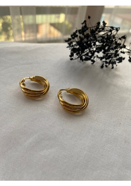 Accessory Ms Çelik Gold 3lü Halka Küpe