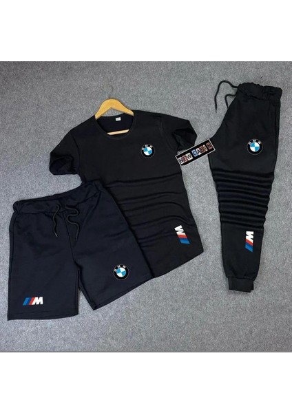 Yeni Sezon 3'lü T-Shirt-Eşofman Altı-Şort Yazlık M Bmw Yazlık Alt Üst Takım