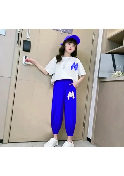 KİDS FACE M Baskılı Pamuk Kısa Kollu Yazlık Şık Kız Çocuk Eşofman Takımı