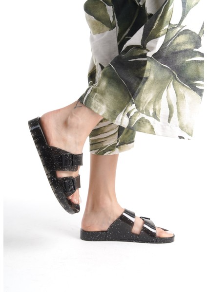 Kadın Jelly Şeffaf Siyah Sim Düz Terlik-MSTB165-SSS modelleri