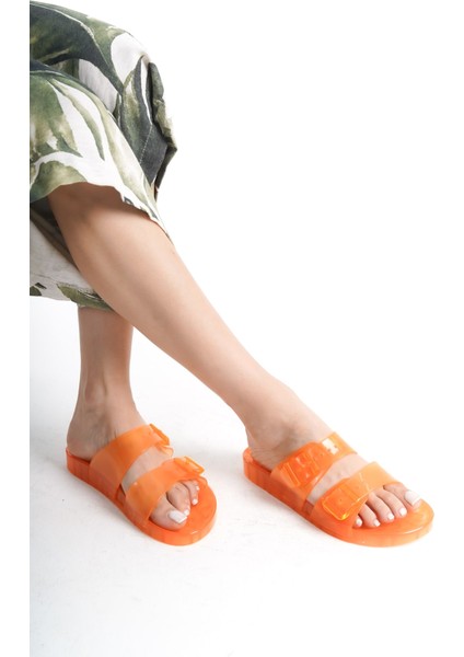 Kadın Jelly Şeffaf Oranj Düz Terlik-MSTB188-ORJ modelleri