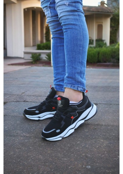 Runner Siyah Kırmızı Ortopedik Günlük Garantili Yürüyüş Koşu Sneaker Spor Ayakkabı RUNNER-1987 modelleri
