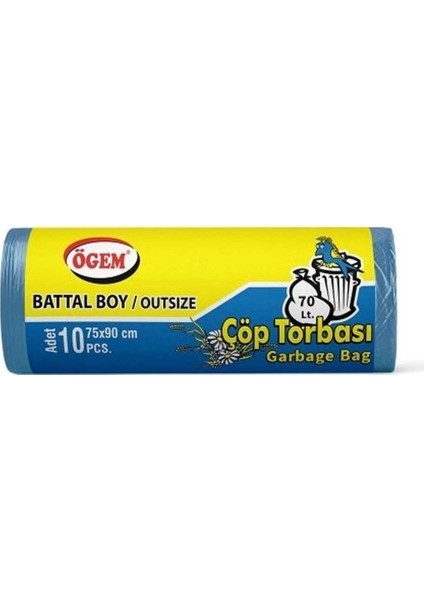 Battal Boy Çöp Poşeti (75 x 90 Cm) 10 Lu Rulo x 1 Paket Çöp Torbası Mavi