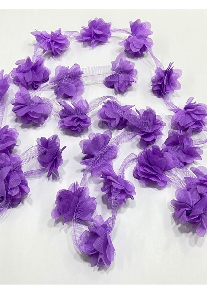 Gül Lazer Kesim Çiçek / 1 Metre(12-13 Adet)/ Organze Tül Kenar Süsü Tekstil Tasarım Kumaşı Yapay Süs