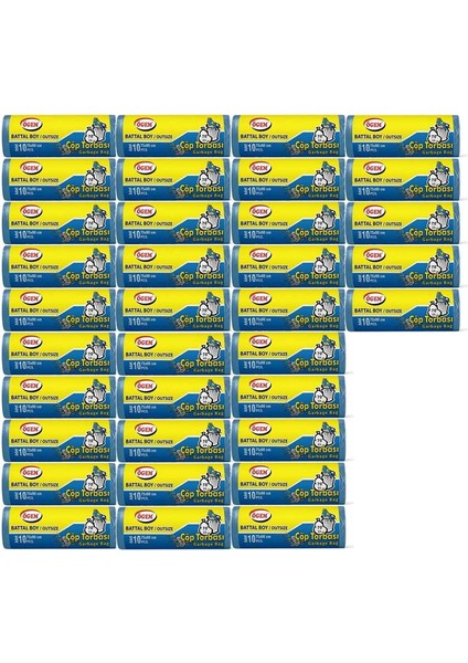 Battal Boy Çöp Poşeti (75 x 90 Cm) 10 Lu Rulo x 35 Paket Çöp Torbası Mavi