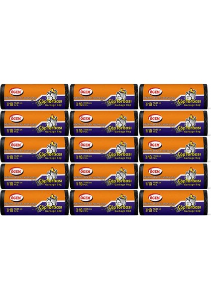 Endüstriyel Battal Boy Çöp Poşeti (72 x 95 Cm) 10 Lu Rulo x 15 Paket Çöp Torbası Siyah