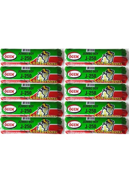 J-250 Jumbo Boy Çöp Poşeti (80 x 110 Cm) 10 Lu Rulo x 10 Paket Çöp Torbası Siyah