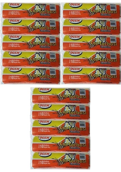 Büyük Boy Çöp Poşeti (65 x 80 Cm) 10 Lu Rulo x 15 Paket Çöp Torbası Siyah