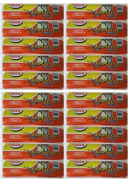 Büyük Boy Çöp Poşeti (65 x 80 Cm) 10 Lu Rulo x 20 Paket Çöp Torbası Siyah